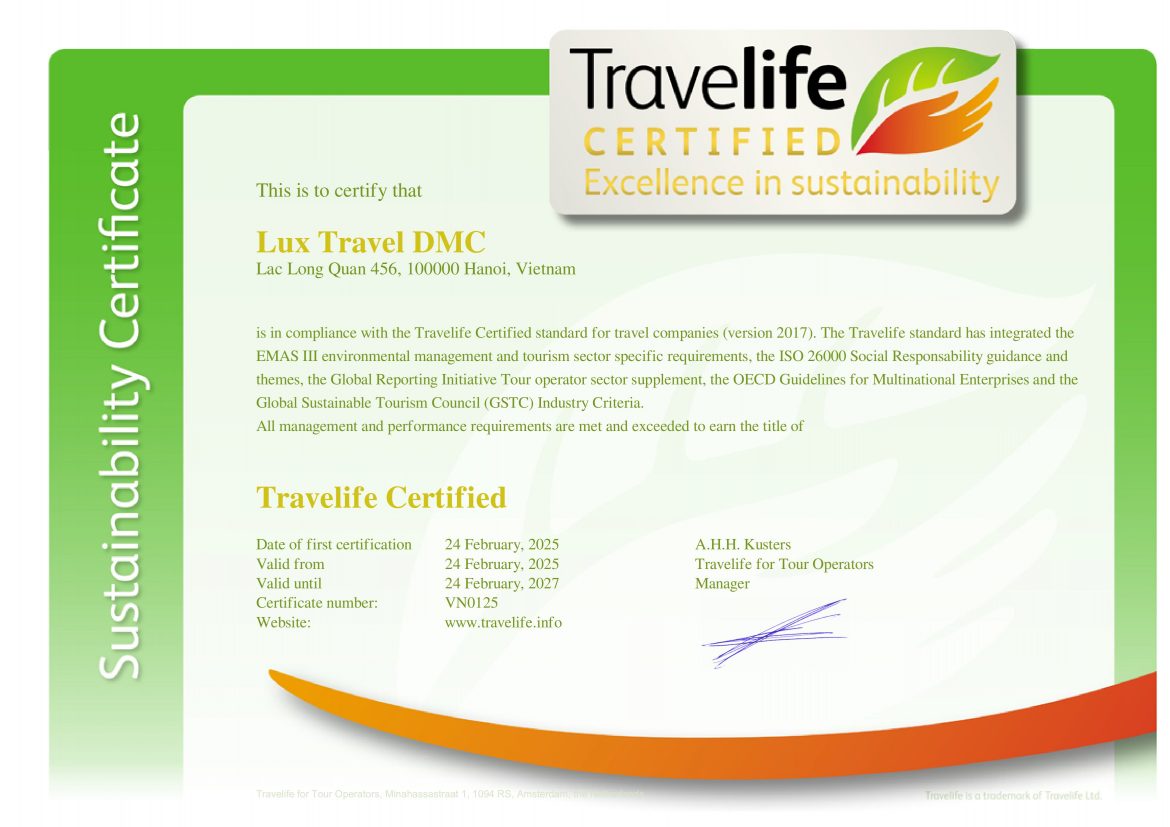 Lux Travel DMC recibió el Premio de Certificación Travelife